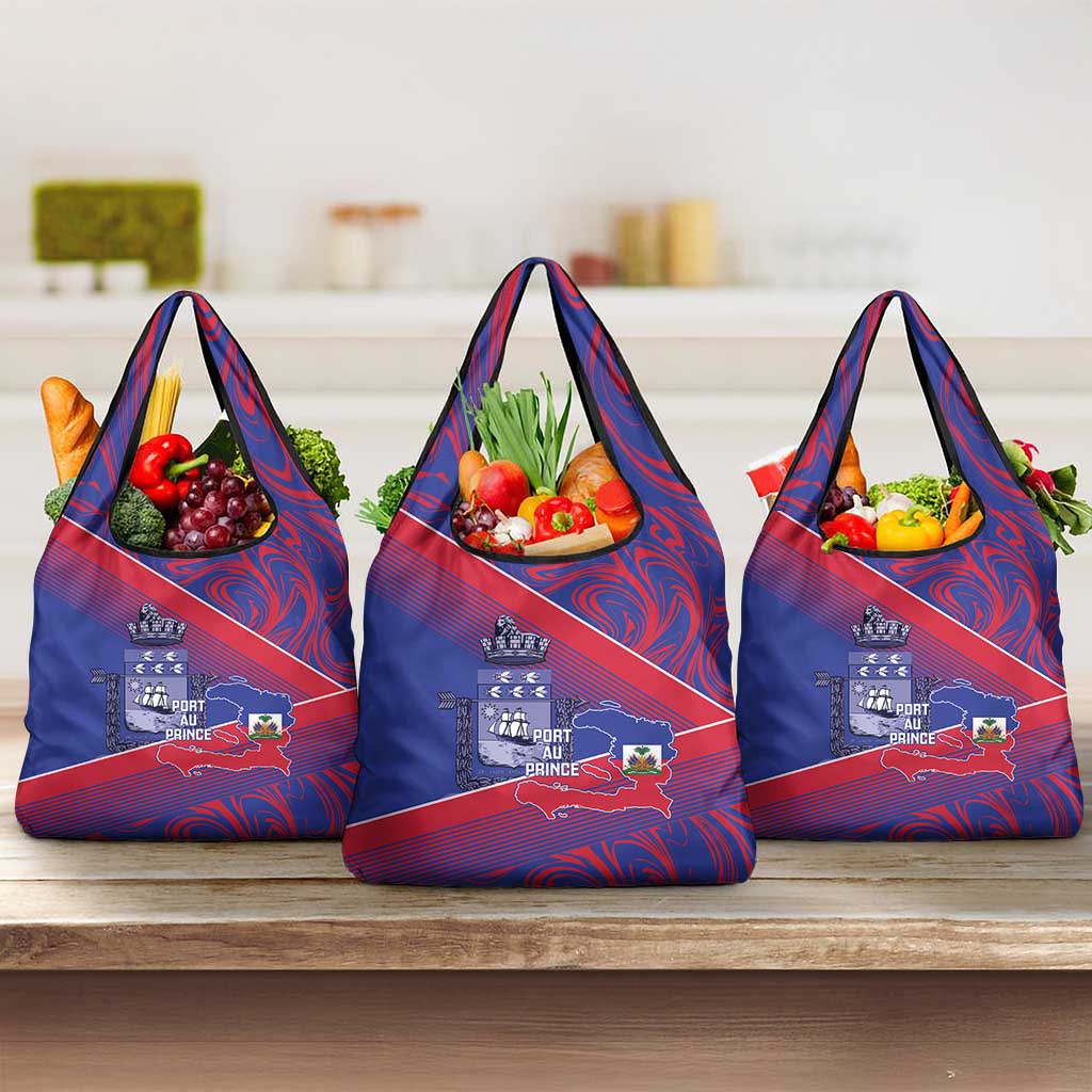 Port-au-Prince Afro-Haitians Grocery Bag Ayiti Map Pòtoprens Flag Color - African Pride