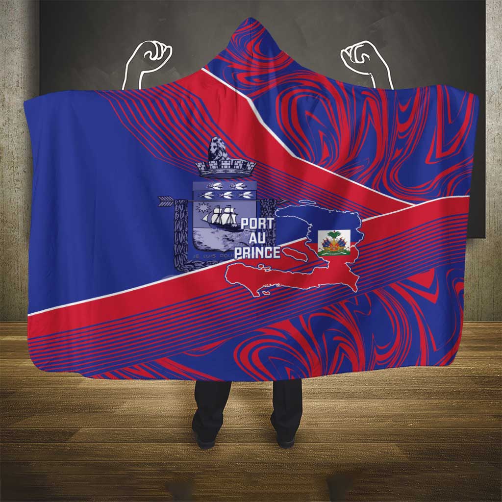 Port-au-Prince Afro-Haitians Hooded Blanket Ayiti Map Pòtoprens Flag Color - African Pride