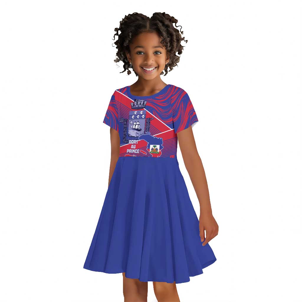 Port-au-Prince Afro-Haitians Kid Short Sleeve Dress Ayiti Map Pòtoprens Flag Color LT14