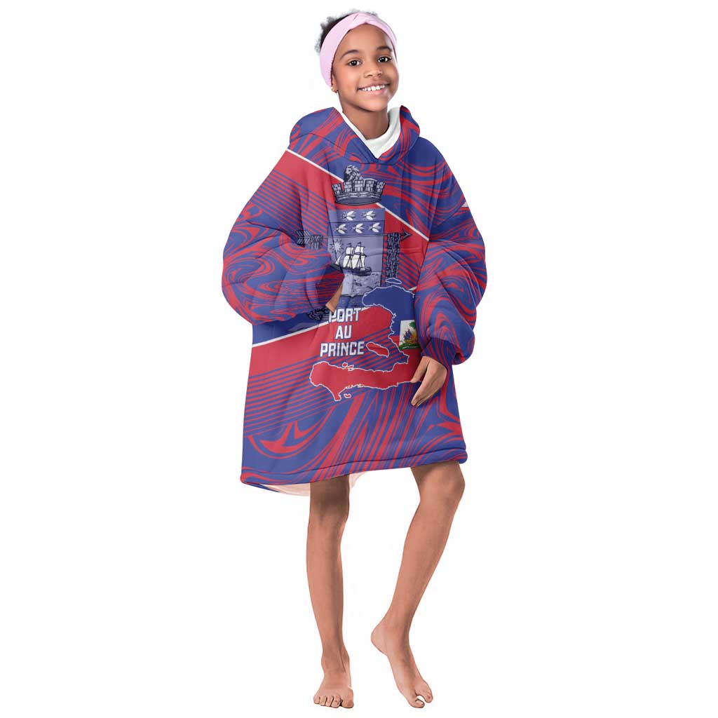Port-au-Prince Afro-Haitians Kid Wearable Blanket Hoodie Ayiti Map Pòtoprens Flag Color - African Pride