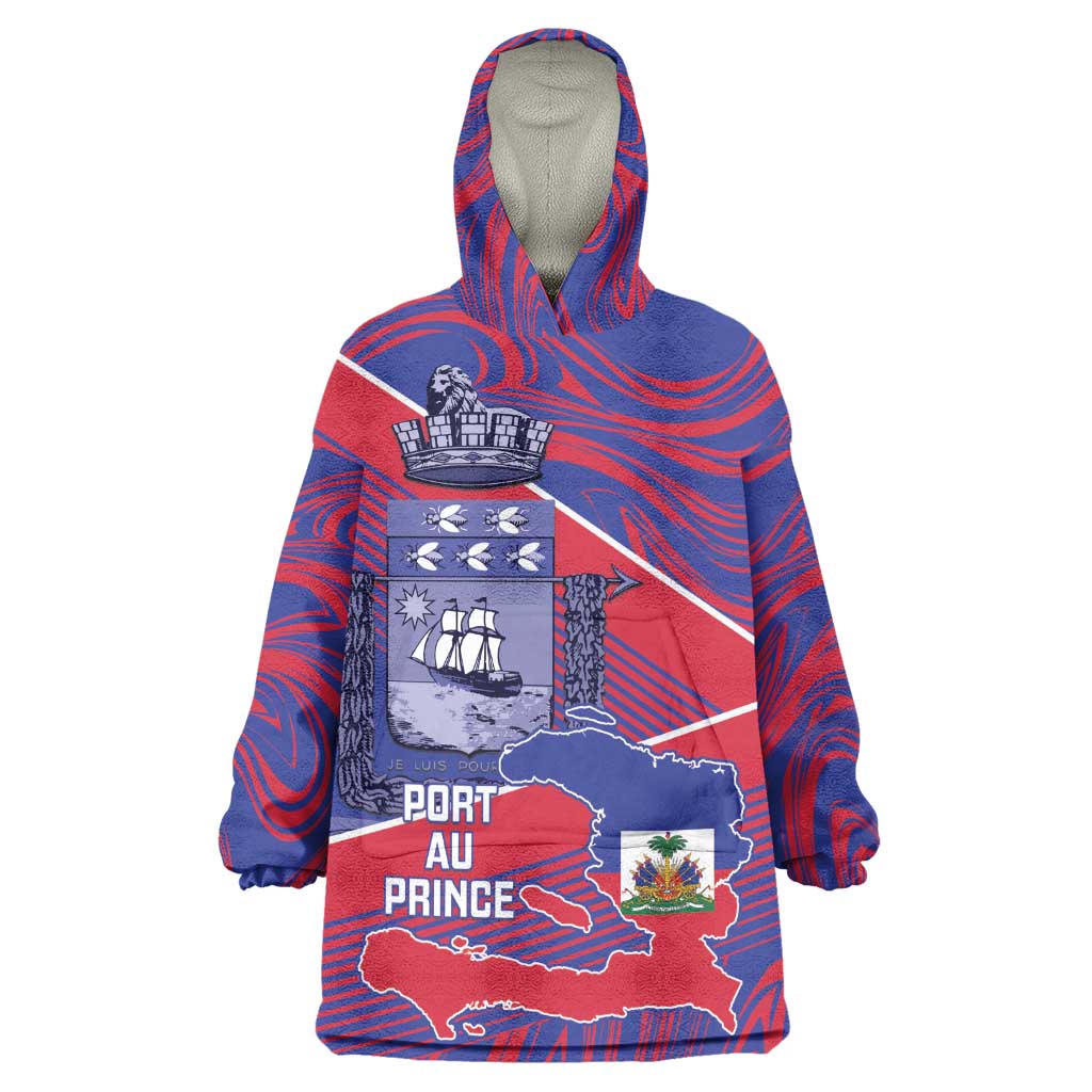 Port-au-Prince Afro-Haitians Kid Wearable Blanket Hoodie Ayiti Map Pòtoprens Flag Color - African Pride
