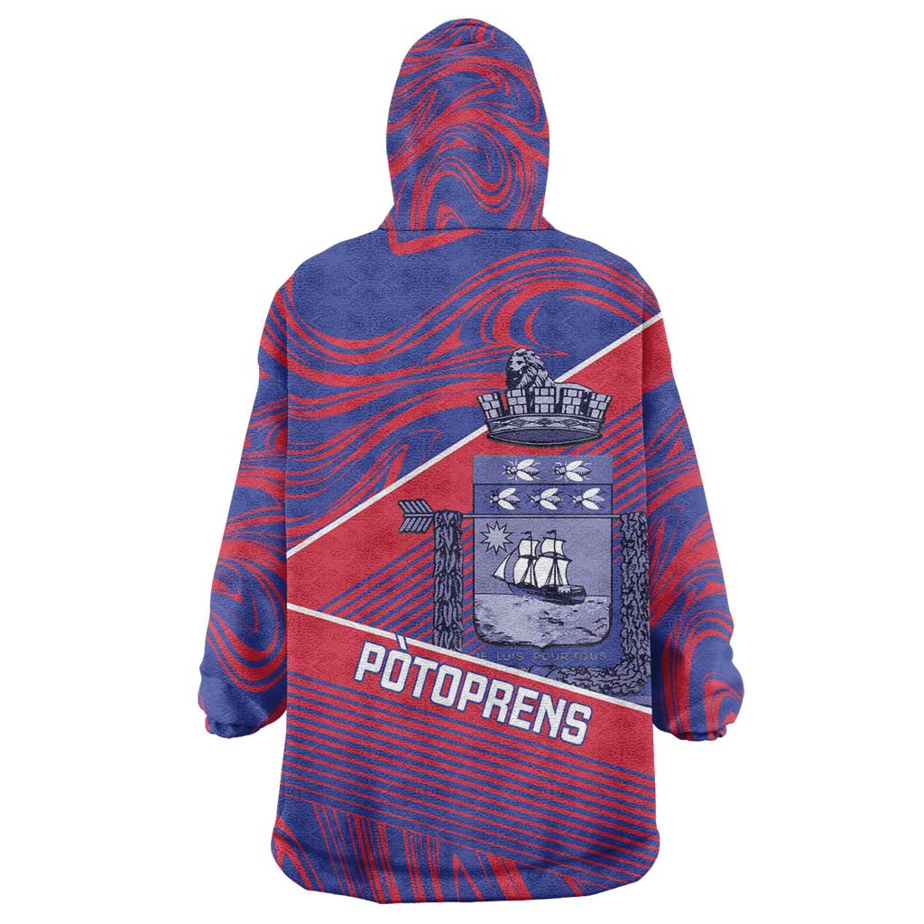 Port-au-Prince Afro-Haitians Kid Wearable Blanket Hoodie Ayiti Map Pòtoprens Flag Color - African Pride