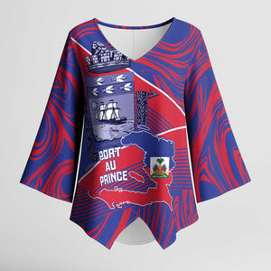 Port-au-Prince Afro-Haitians Kimono Sleeve Blouse Ayiti Map Pòtoprens Flag Color - African Pride