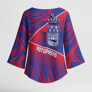 Port-au-Prince Afro-Haitians Kimono Sleeve Blouse Ayiti Map Pòtoprens Flag Color - African Pride
