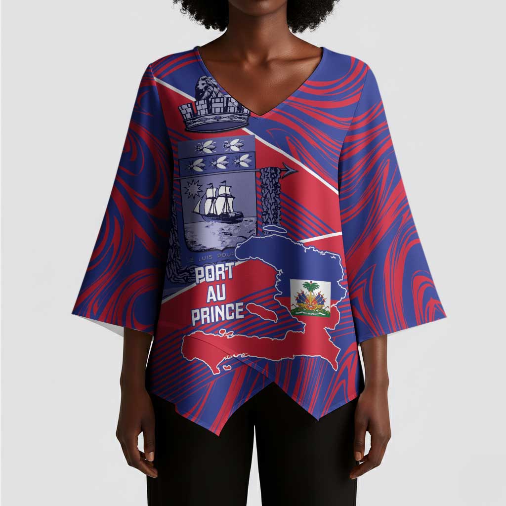 Port-au-Prince Afro-Haitians Kimono Sleeve Blouse Ayiti Map Pòtoprens Flag Color - African Pride