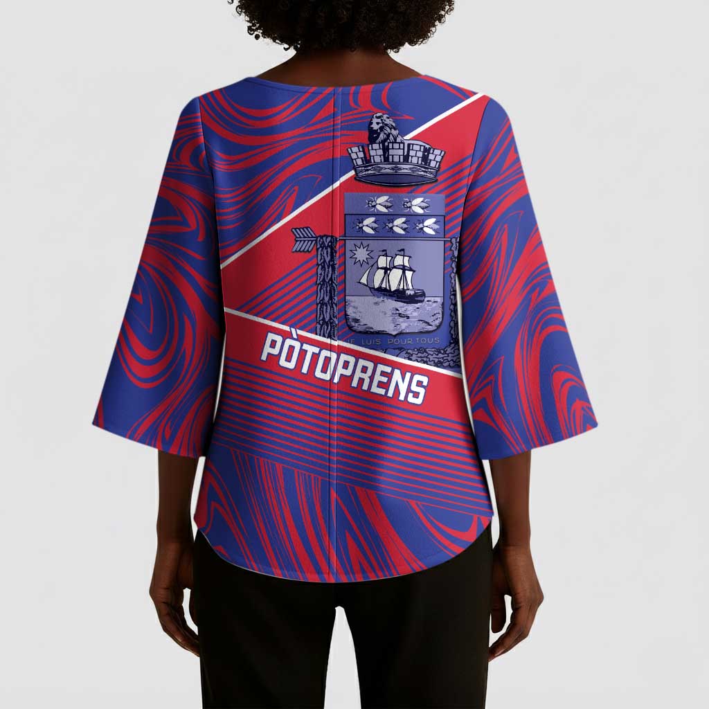 Port-au-Prince Afro-Haitians Kimono Sleeve Blouse Ayiti Map Pòtoprens Flag Color - African Pride