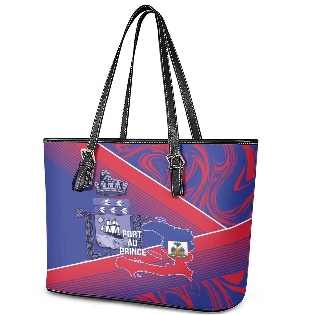 Port-au-Prince Afro-Haitians Leather Tote Bag Ayiti Map Pòtoprens Flag Color - African Pride