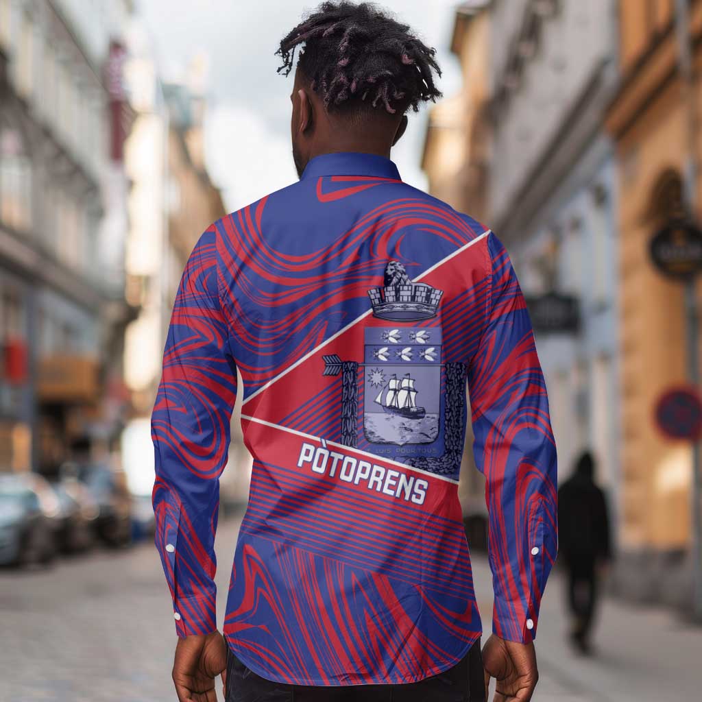 Port-au-Prince Afro-Haitians Long Sleeve Button Shirt Ayiti Map Pòtoprens Flag Color - African Pride