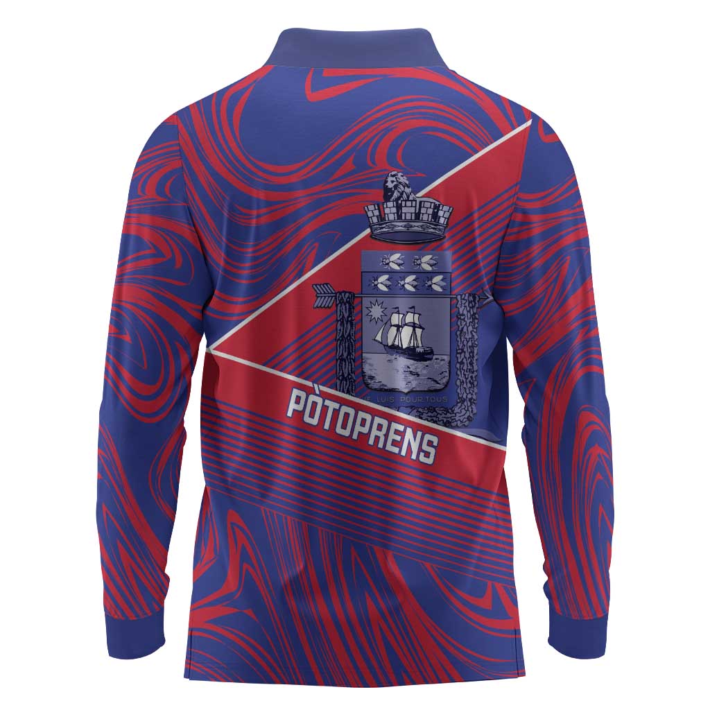 Port-au-Prince Afro-Haitians Long Sleeve Polo Shirt Ayiti Map Pòtoprens Flag Color - African Pride