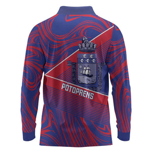 Port-au-Prince Afro-Haitians Long Sleeve Polo Shirt Ayiti Map Pòtoprens Flag Color - African Pride