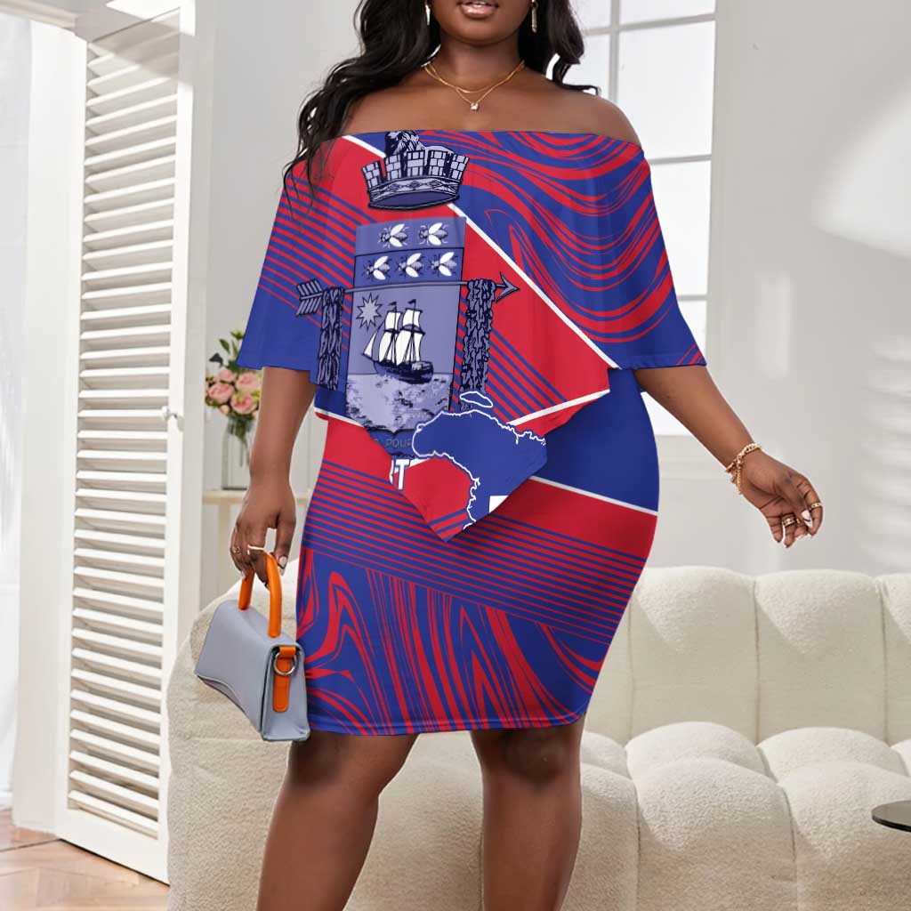 Port-au-Prince Afro-Haitians Off Shoulder Short Dress Ayiti Map Pòtoprens Flag Color - African Pride
