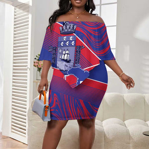 Port-au-Prince Afro-Haitians Off Shoulder Short Dress Ayiti Map Pòtoprens Flag Color - African Pride