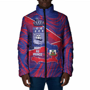Port-au-Prince Afro-Haitians Padded Jacket Ayiti Map Pòtoprens Flag Color - African Pride