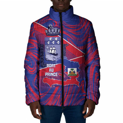 Port-au-Prince Afro-Haitians Padded Jacket Ayiti Map Pòtoprens Flag Color - African Pride