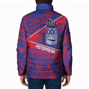 Port-au-Prince Afro-Haitians Padded Jacket Ayiti Map Pòtoprens Flag Color - African Pride