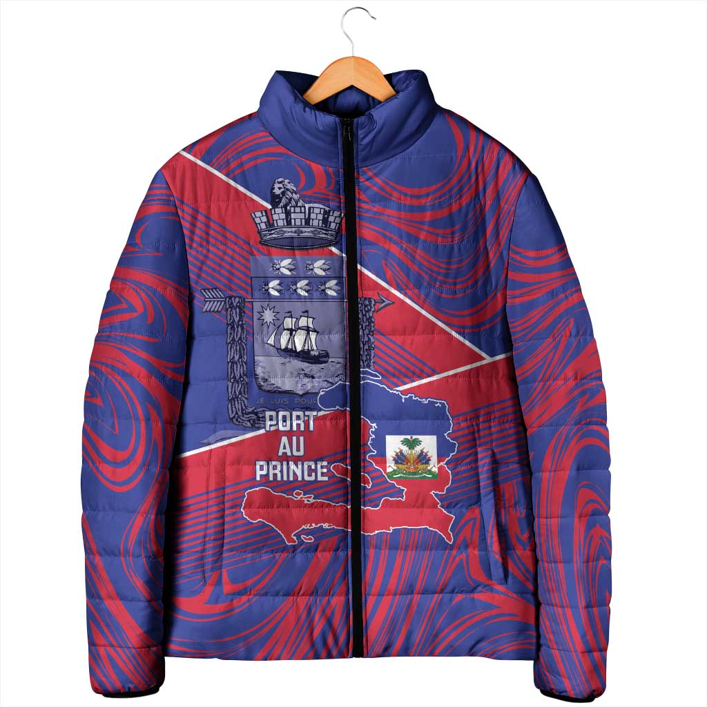 Port-au-Prince Afro-Haitians Padded Jacket Ayiti Map Pòtoprens Flag Color - African Pride