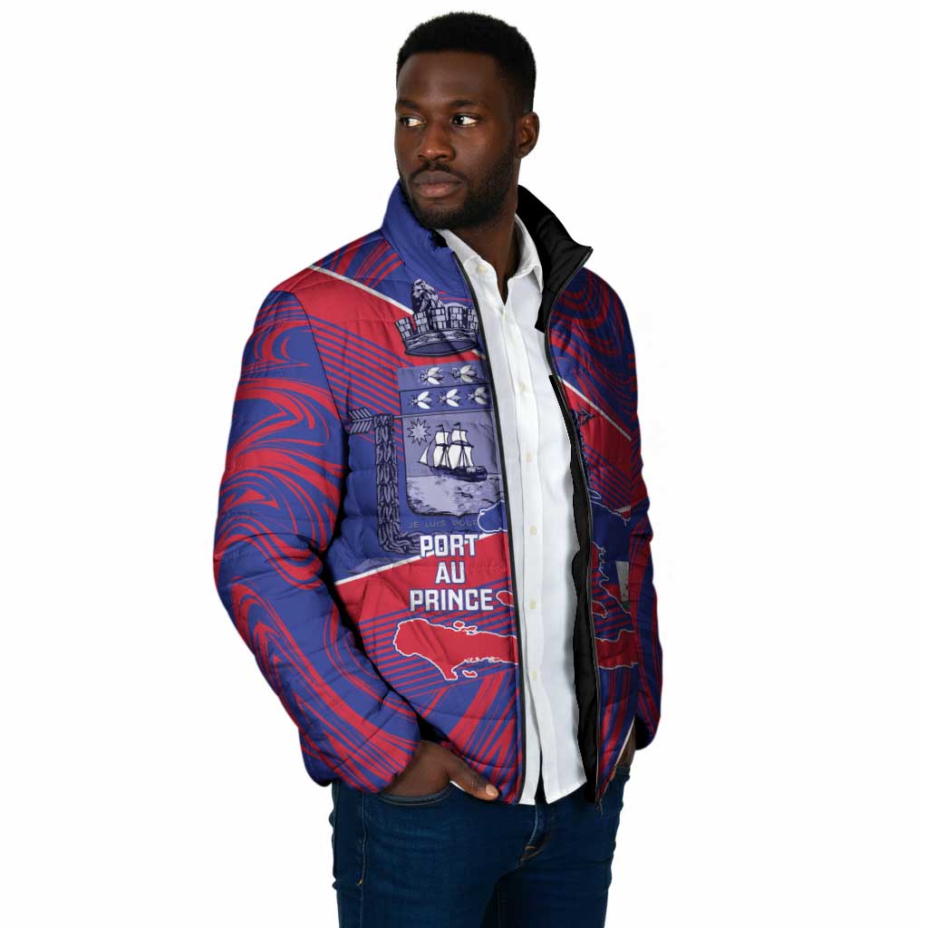 Port-au-Prince Afro-Haitians Padded Jacket Ayiti Map Pòtoprens Flag Color - African Pride