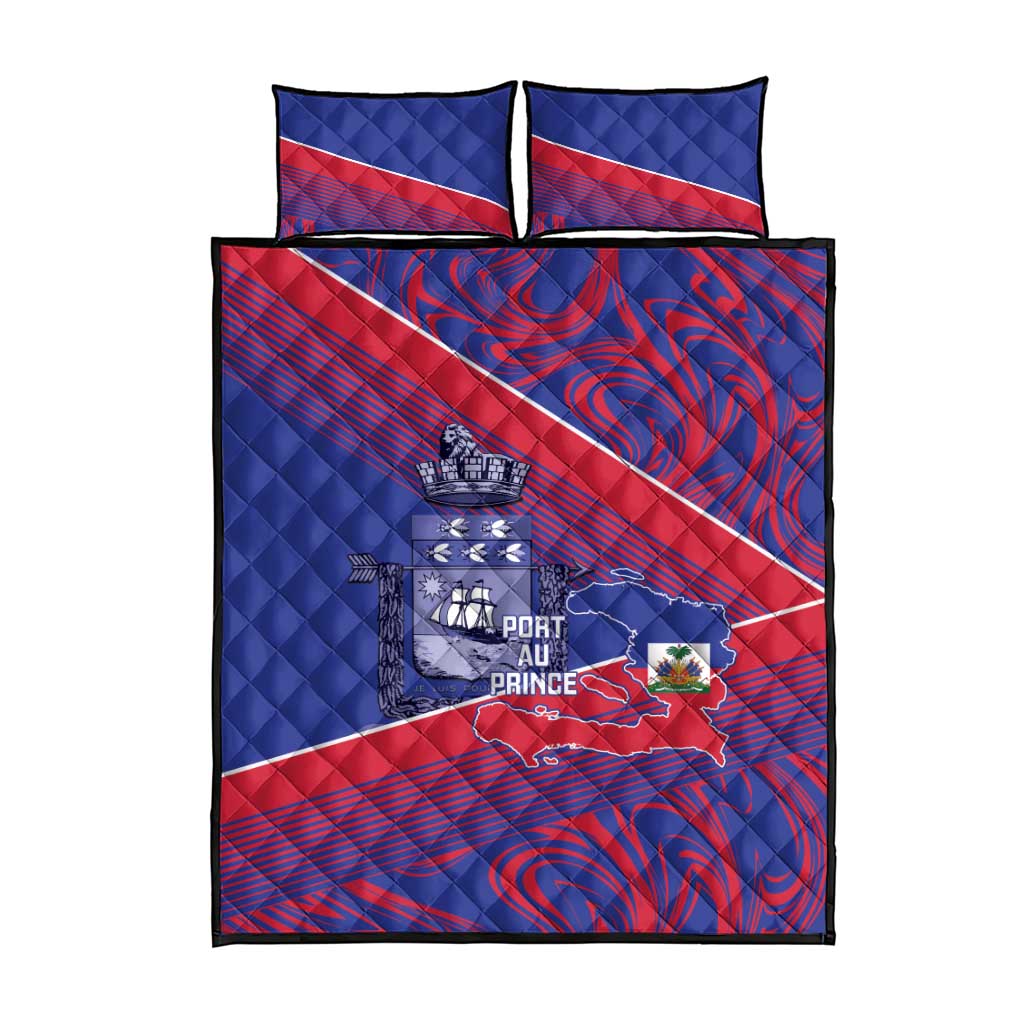 Port-au-Prince Afro-Haitians Quilt Bed Set Ayiti Map Pòtoprens Flag Color - African Pride