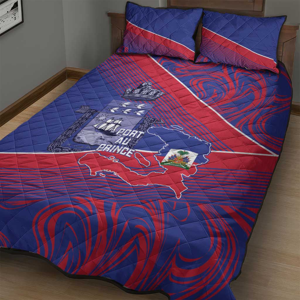 Port-au-Prince Afro-Haitians Quilt Bed Set Ayiti Map Pòtoprens Flag Color - African Pride