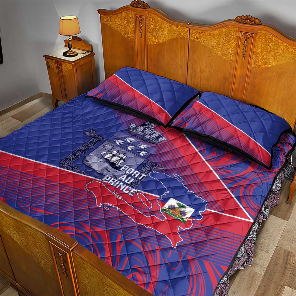 Port-au-Prince Afro-Haitians Quilt Bed Set Ayiti Map Pòtoprens Flag Color - African Pride