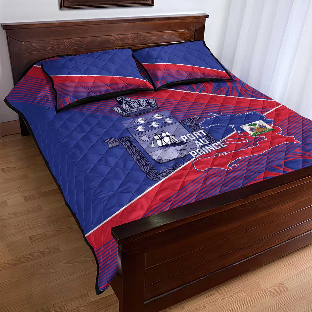 Port-au-Prince Afro-Haitians Quilt Bed Set Ayiti Map Pòtoprens Flag Color - African Pride