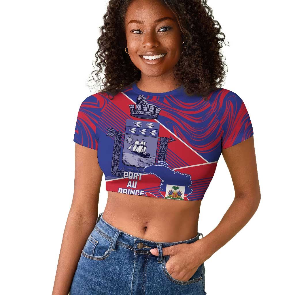Port-au-Prince Afro-Haitians Raglan Cropped T shirt Ayiti Map Pòtoprens Flag Color LT14