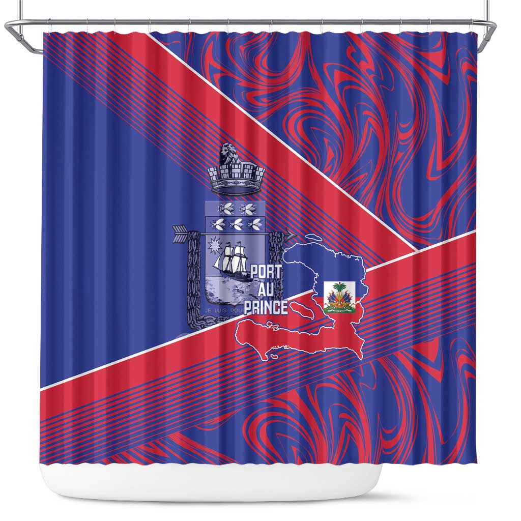 Port-au-Prince Afro-Haitians Shower Curtain Ayiti Map Pòtoprens Flag Color - African Pride