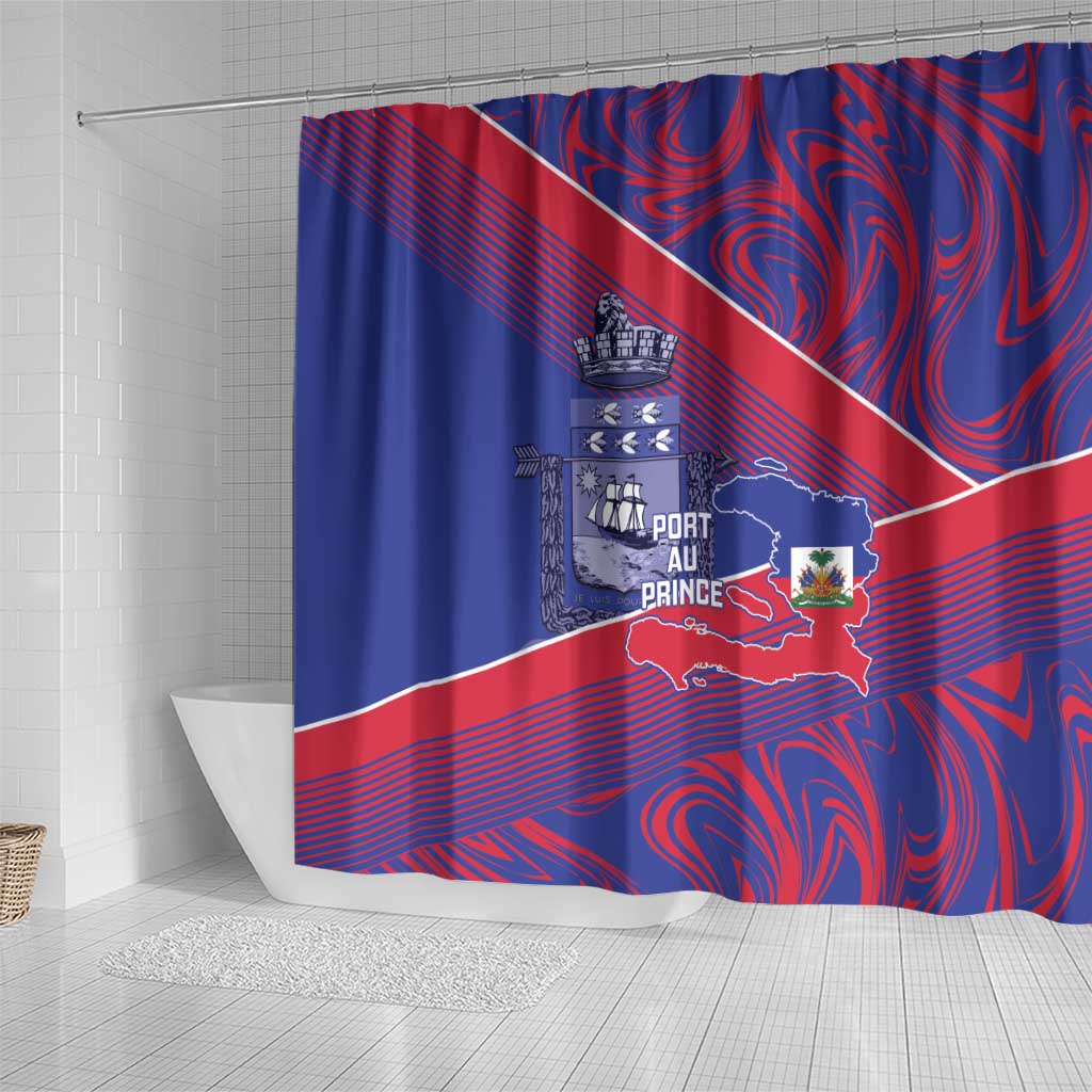 Port-au-Prince Afro-Haitians Shower Curtain Ayiti Map Pòtoprens Flag Color - African Pride