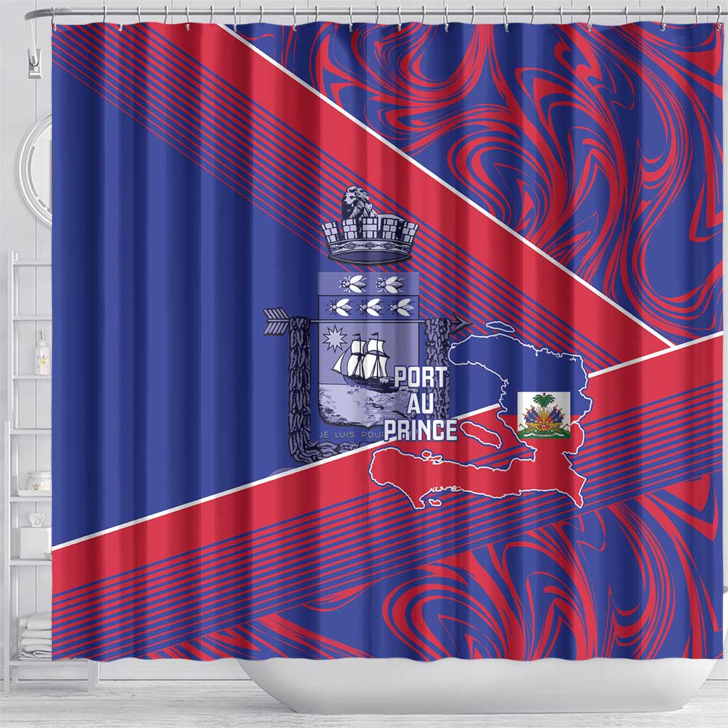 Port-au-Prince Afro-Haitians Shower Curtain Ayiti Map Pòtoprens Flag Color - African Pride