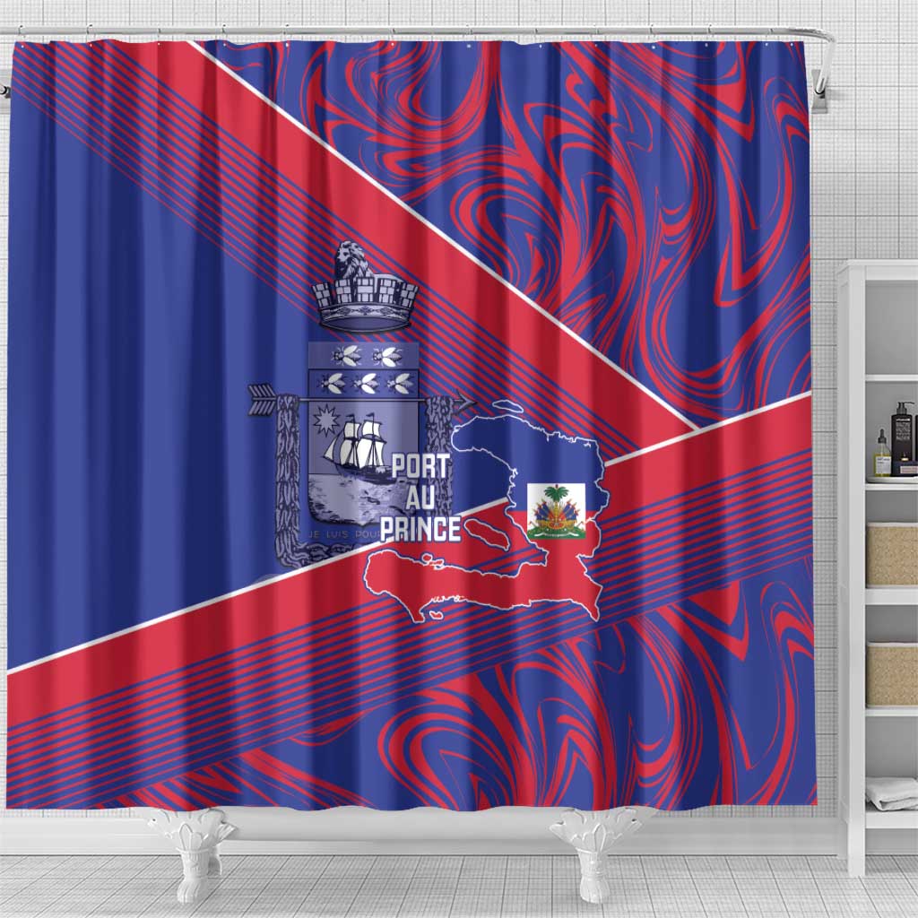 Port-au-Prince Afro-Haitians Shower Curtain Ayiti Map Pòtoprens Flag Color - African Pride