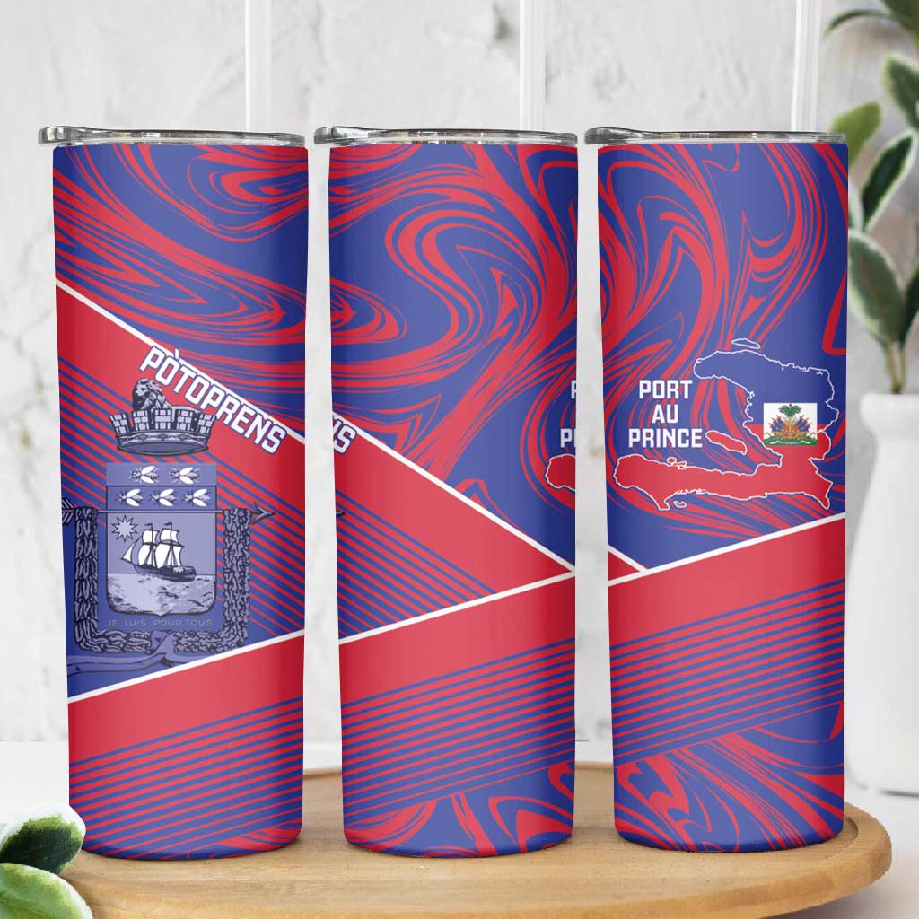 Port-au-Prince Afro-Haitians Skinny Tumbler Ayiti Map Pòtoprens Flag Color - African Pride