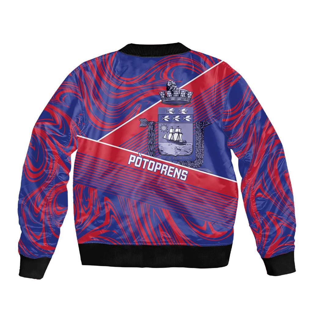 Port-au-Prince Afro-Haitians Sleeve Zip Bomber Jacket Ayiti Map Pòtoprens Flag Color - African Pride