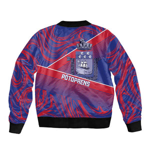 Port-au-Prince Afro-Haitians Sleeve Zip Bomber Jacket Ayiti Map Pòtoprens Flag Color - African Pride
