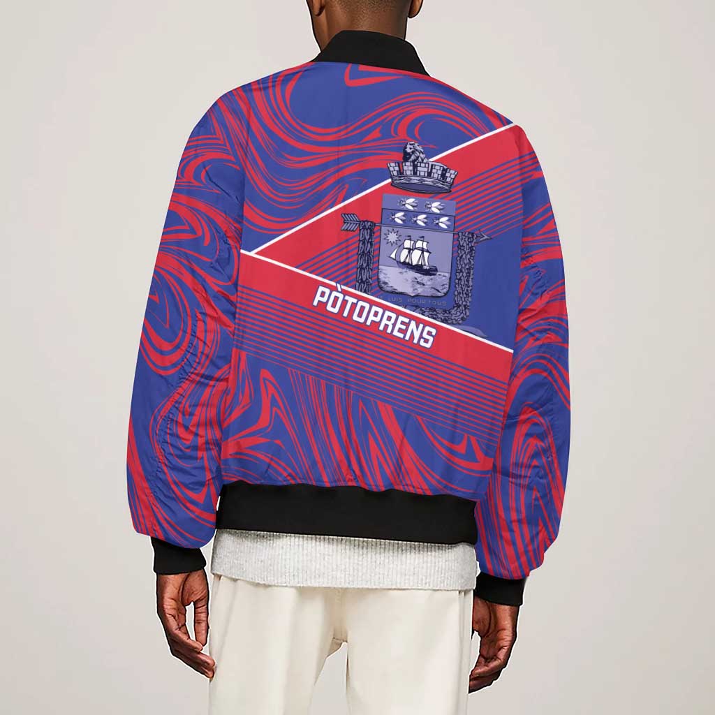 Port-au-Prince Afro-Haitians Sleeve Zip Bomber Jacket Ayiti Map Pòtoprens Flag Color - African Pride