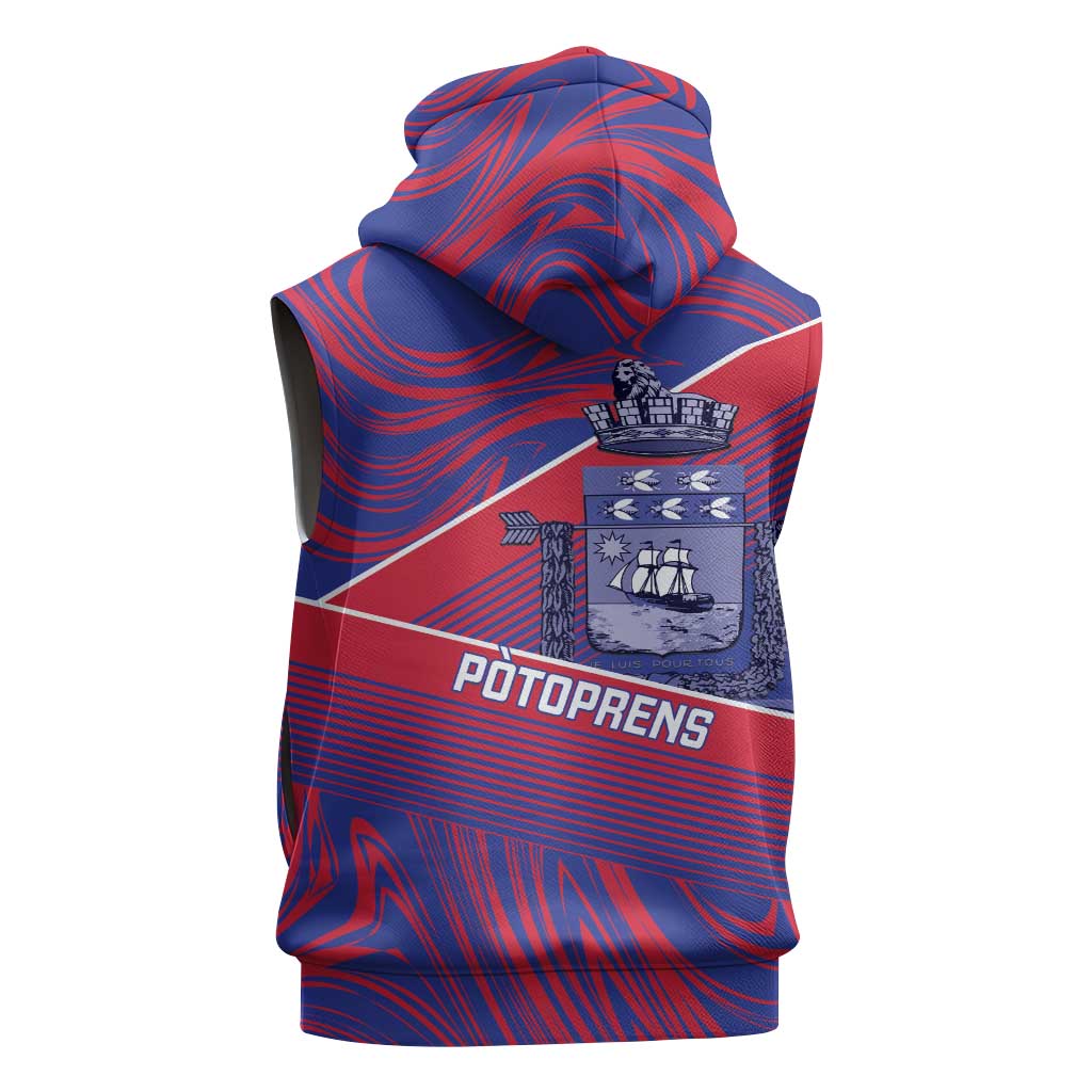 Port-au-Prince Afro-Haitians Sleeveless Hoodie Ayiti Map Pòtoprens Flag Color - African Pride
