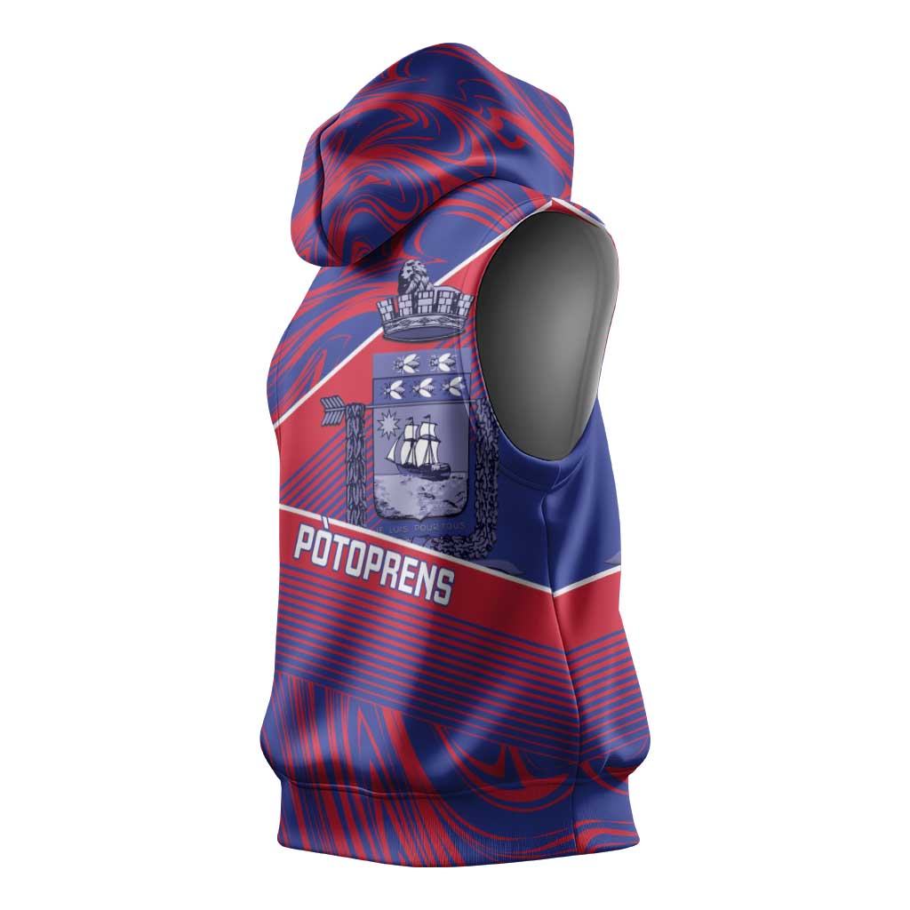 Port-au-Prince Afro-Haitians Sleeveless Hoodie Ayiti Map Pòtoprens Flag Color - African Pride