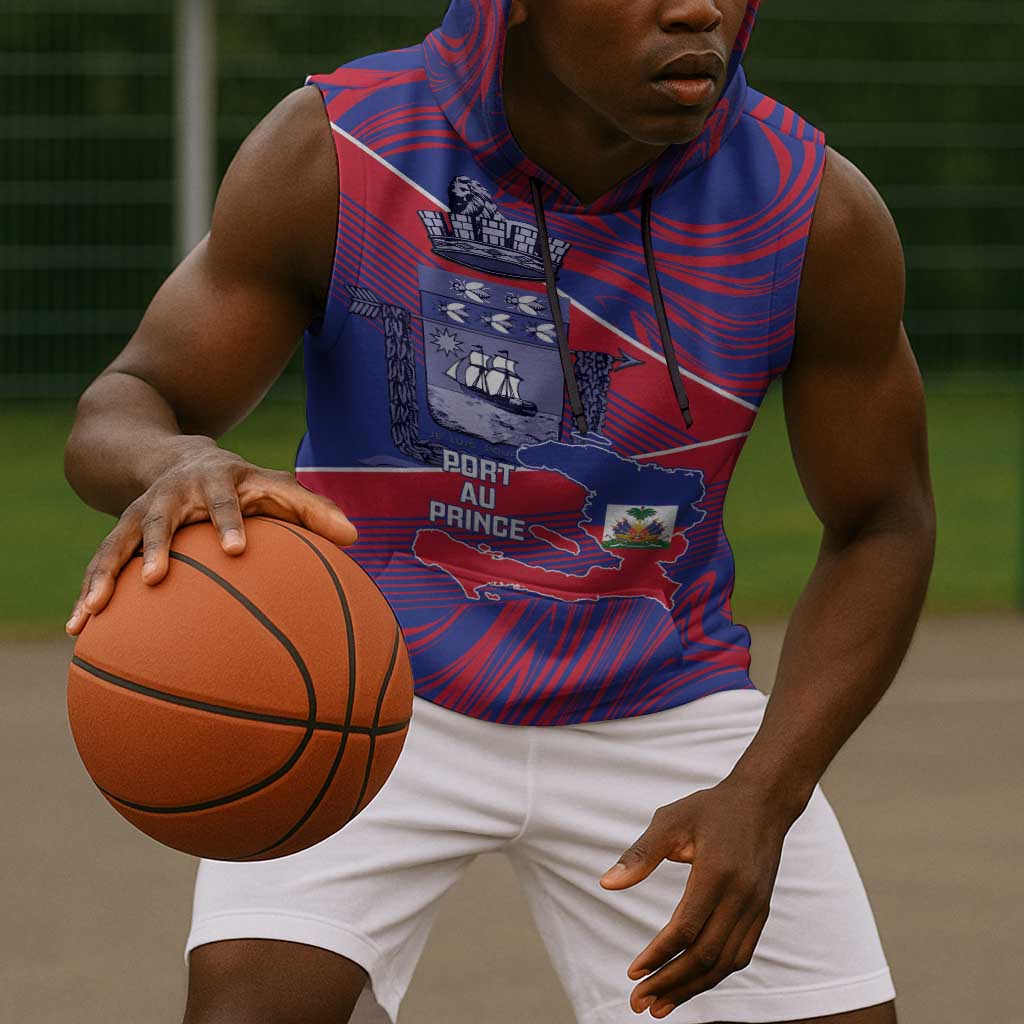 Port-au-Prince Afro-Haitians Sleeveless Hoodie Ayiti Map Pòtoprens Flag Color - African Pride