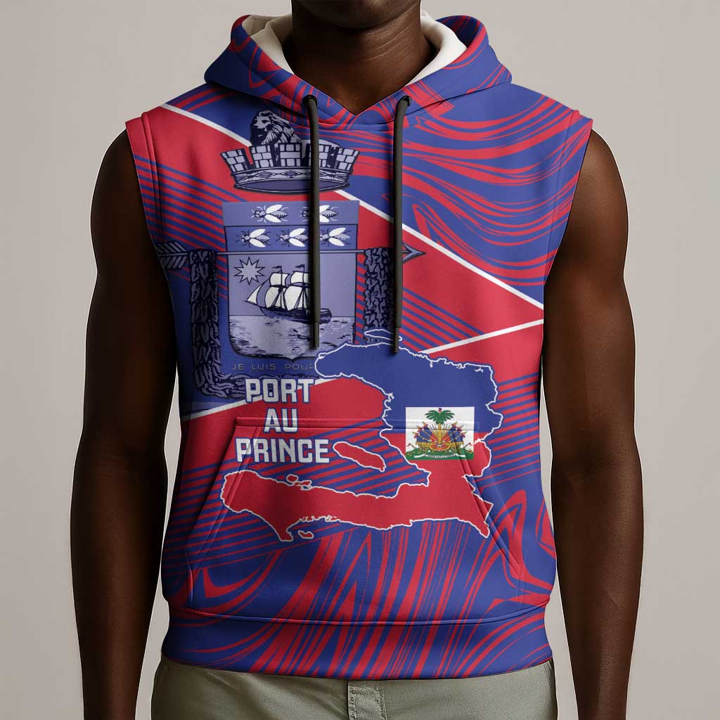 Port-au-Prince Afro-Haitians Sleeveless Hoodie Ayiti Map Pòtoprens Flag Color - African Pride