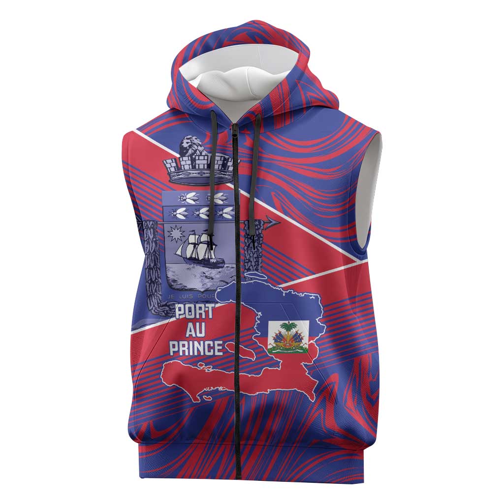 Port-au-Prince Afro-Haitians Sleeveless Zip Hoodie Ayiti Map Pòtoprens Flag Color - African Pride