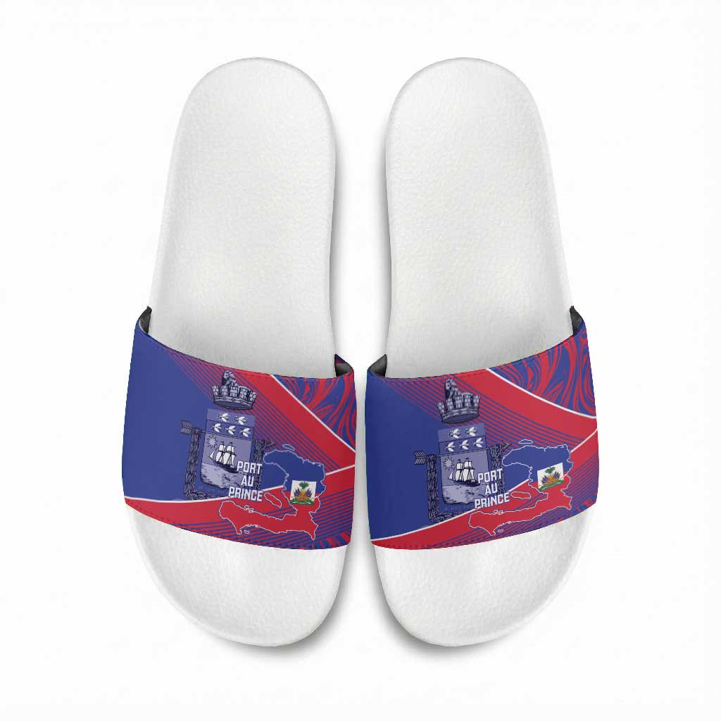 Port-au-Prince Afro-Haitians Slide Sandals Ayiti Map Pòtoprens Flag Color - African Pride