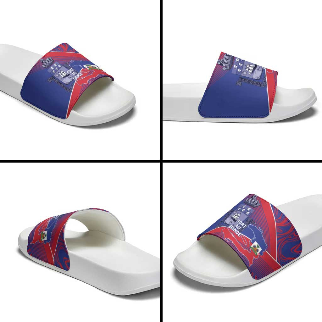 Port-au-Prince Afro-Haitians Slide Sandals Ayiti Map Pòtoprens Flag Color - African Pride
