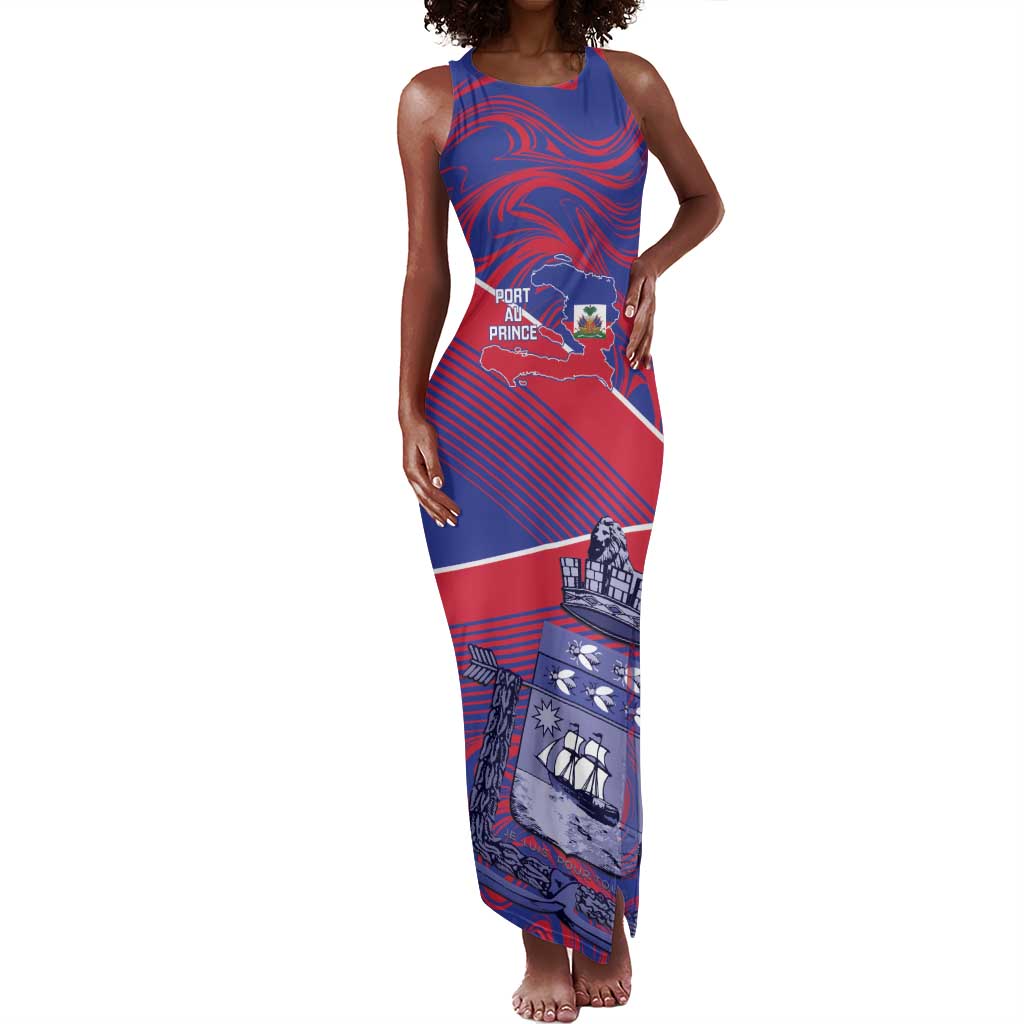 Port-au-Prince Afro-Haitians Tank Maxi Dress Ayiti Map Pòtoprens Flag Color - African Pride