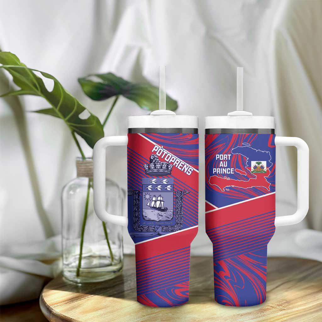 Port-au-Prince Afro-Haitians Tumbler With Handle Ayiti Map Pòtoprens Flag Color - African Pride