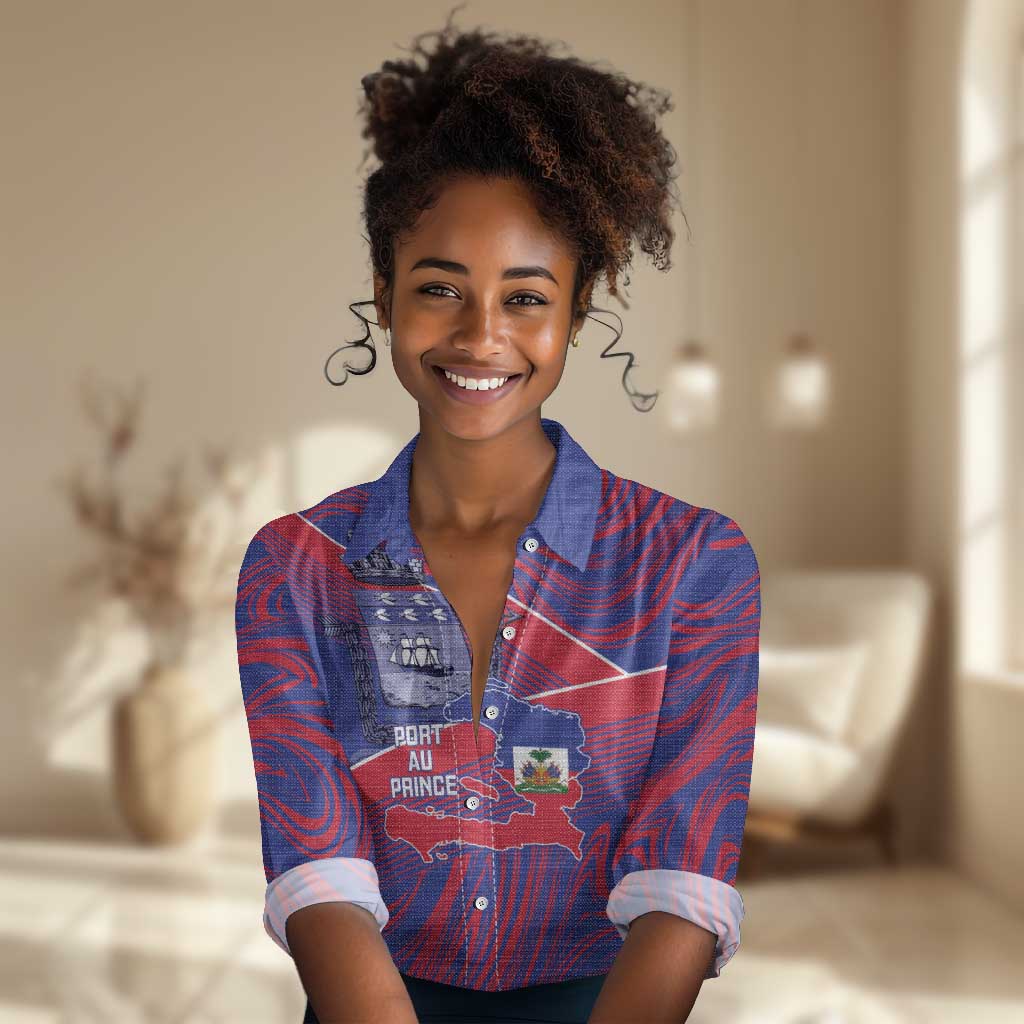 Port-au-Prince Afro-Haitians Women Casual Shirt Ayiti Map Pòtoprens Flag Color - African Pride