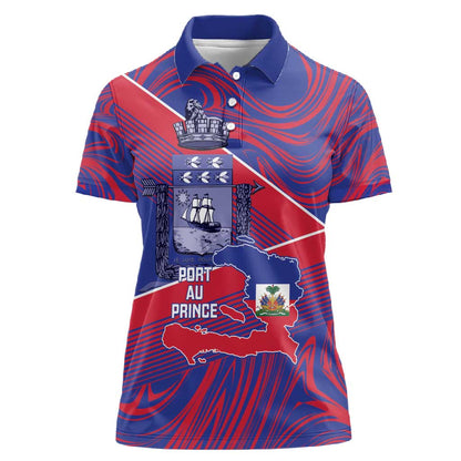 Port-au-Prince Afro-Haitians Women Polo Shirt Ayiti Map Pòtoprens Flag Color - African Pride