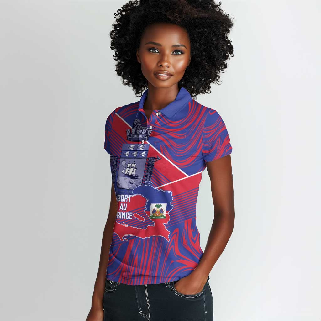 Port-au-Prince Afro-Haitians Women Polo Shirt Ayiti Map Pòtoprens Flag Color - African Pride