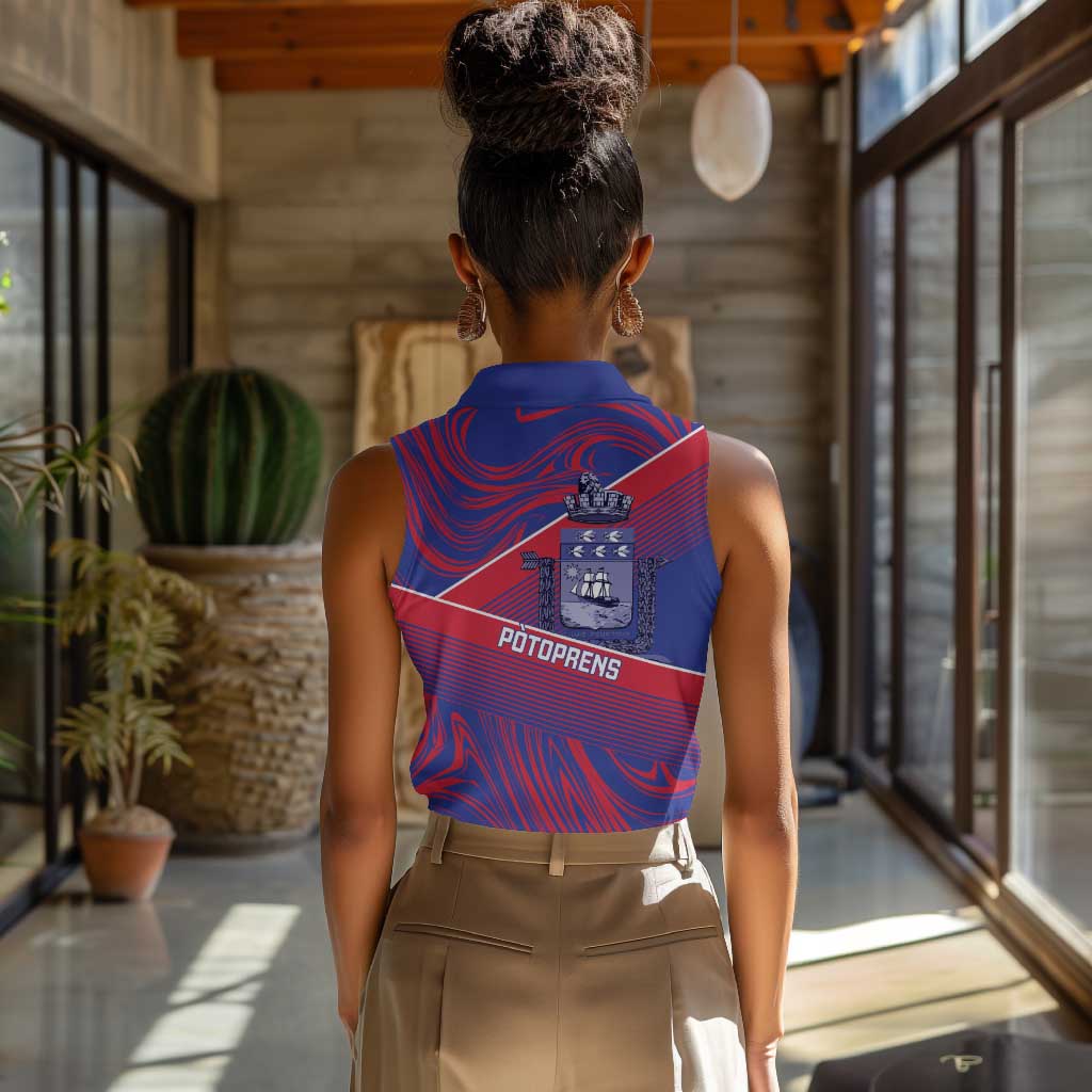 Port-au-Prince Afro-Haitians Women Sleeveless Polo Shirt Ayiti Map Pòtoprens Flag Color - African Pride