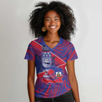 Port-au-Prince Afro-Haitians Women V-Neck T-Shirt Ayiti Map Pòtoprens Flag Color LT14