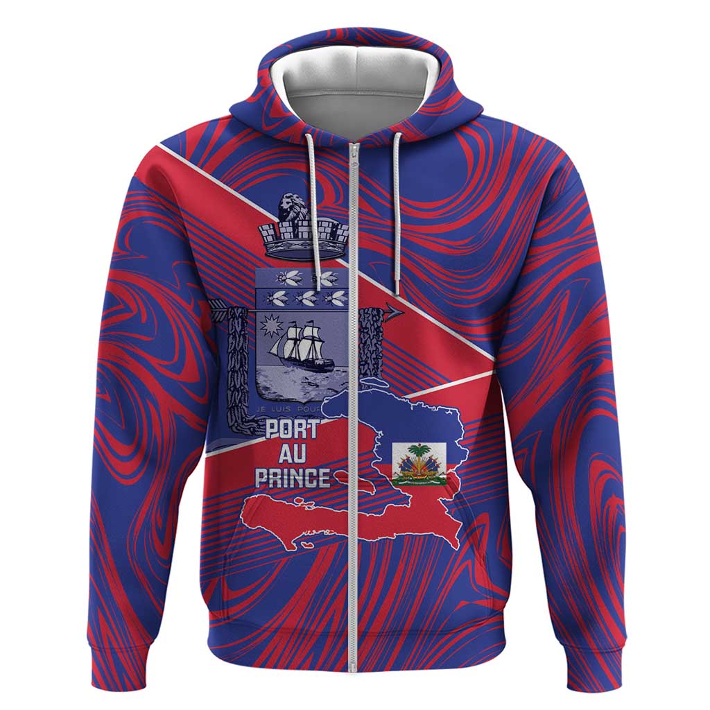 Port-au-Prince Afro-Haitians Zip Hoodie Ayiti Map Pòtoprens Flag Color - African Pride