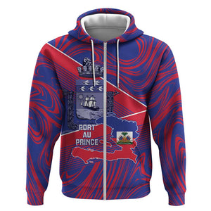Port-au-Prince Afro-Haitians Zip Hoodie Ayiti Map Pòtoprens Flag Color - African Pride